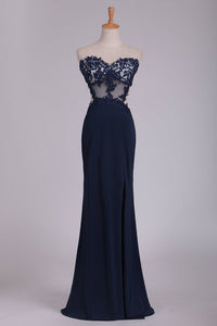 2024 Prom Dresses Sweetheart Sheath With Applique And Slit Floor Length