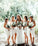 A Line Spaghetti Straps V Neck White Bridesmaid Dresses with Tea Length, Prom Dresses SRS15495