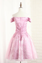 Load image into Gallery viewer, 2024 Off The Shoulder Homecoming Dresses A Line Lace With Applique And Sash