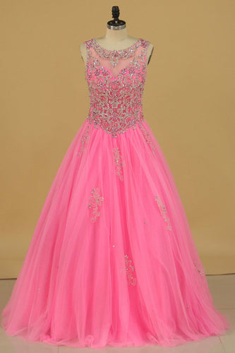 2024 Tulle Scoop Open Back Quinceanera Dresses With Beading Lace Up