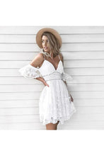 Load image into Gallery viewer, A-Line Spaghetti Straps Short White Lace Homecoming Dress