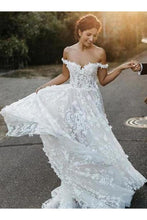 Load image into Gallery viewer, A-Line Off-The-Shoulder Boho Wedding Dress With Appliques