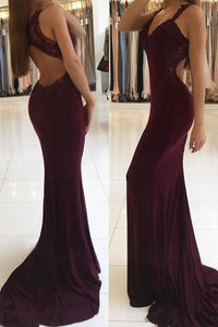 2024 Spandex Straps Mermaid Prom Dresses With Applique Open Back