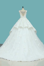 Load image into Gallery viewer, 2024 Bateau Top Quality Lace Ball Gown Wedding Dresses Court Train