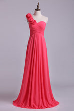 Load image into Gallery viewer, 2024 One Shoulder A Line Bridesmaid Dress With Handmade Flowers Chiffon