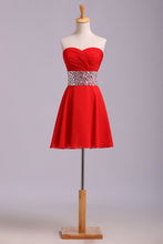 Load image into Gallery viewer, Red Homecoming Dresses A Line Sweetheart Short/Mini With Rhinestone Chiffon