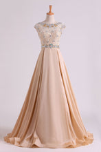 Load image into Gallery viewer, 2024 Prom Dresses Bateau Ball Gown Lace Bodice With Long Taffeta Skirt Sweep Train