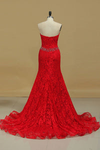 2024 Court Train Sweetheart Prom Dresses Mermaid Lace With Beading