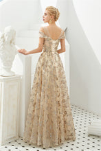 Load image into Gallery viewer, Elegant A Line V Neck Off the Shoulder Beads Prom Dresses with Lace SRS20414
