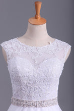 Load image into Gallery viewer, 2024 White Scoop Wedding Dresses A-Line Court Train With Beads &amp; Applique