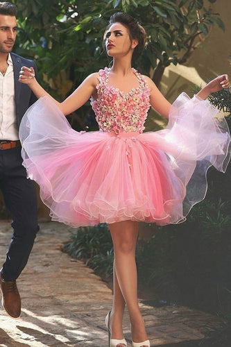 2024 Straps Homecoming Dresses A Line Tulle With Handmade Flowers