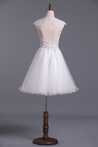 2024 Scoop Homecoming Dresses A Line Tulle With Applique & Beading Short/Mini