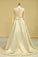 2024 Champagne Muslim Wedding Dresses Scoop A Line Long Sleeves Satin Plus Size