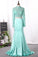 2023 New Arrival Two Pieces Mermaid Elastic Satin&Tulle With Appliques Long Sleeves Prom Dresses