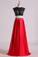 2024 Two Pieces Open Back Prom Dresses Scoop Satin Appliqued&Beaded Bodice Floor Length