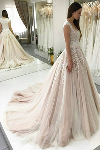 2024 Square Neck Wedding Dress A Line Tulle With Appliques And Beads