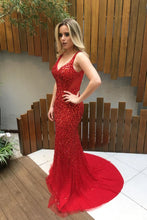 Load image into Gallery viewer, 2024 Prom Dresses Straps Tulle With Beads And Rhinestones Mermaid