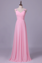 Load image into Gallery viewer, 2024 Straps Bridesmaid Dresses A Line Chiffon With Ruffles Floor Length