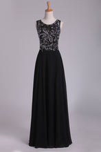 Load image into Gallery viewer, 2024 Prom Dresses Scoop Beaded Bodice A Line Chiffon Lace Floor Length