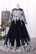 Load image into Gallery viewer, 2024 Flower Girl Dresses A-Line Scoop Floor-Length Tulle With Applique Long Sleeves