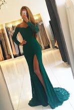 Load image into Gallery viewer, 2024 Off The Shoulder Mermaid Long Sleeves Prom Dresses Lace With Slit Sweep Train