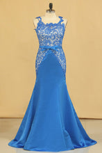 Load image into Gallery viewer, 2024 Mermaid/Trumpet Scoop With Sash Satin &amp; Lace Prom Dresses