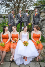 Load image into Gallery viewer, Pretty Short Orange Chiffon Open Back Sweetheart Bridesmaid Dresses