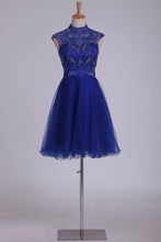 Load image into Gallery viewer, 2024 High Neck Beaded Bodice A Line Homecoming Dresses Tulle Short/Mini