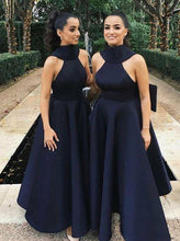 Load image into Gallery viewer, Ball Gown High Neck Satin V Neck Bridesmaid Dresses with Bowknot, Wedding Party Dress SRS15559