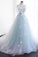 Stunning A Line Scoop Ruffles Mint Green Tulle Prom Party Dress With Appliques