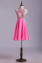 Load image into Gallery viewer, 2024 Bicolor Halter Homecoming Dresses A Line Tulle &amp; Chiffon Beaded Bodice