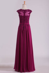 2024 Evening Dresses Scoop A-Line Chiffon With Applique And Belt