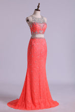Load image into Gallery viewer, 2024 Mermaid/Trumpet Prom Dresses Two Pieces Scoop Lace With Beading