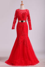 Load image into Gallery viewer, 2024 Mermaid Scoop Mother Of The Bride Dresses 3/4 Length Sleeves With Applique Tulle