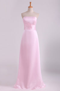 2024 Strapless Bridesmaid Dresses A Line With Ruffles Floor Length