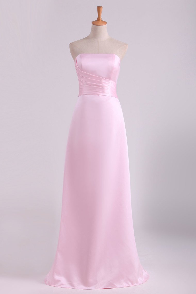 2024 Strapless Bridesmaid Dresses A Line With Ruffles Floor Length
