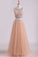 2024 Two Pieces Bateau Beaded Bodice Prom Dress A Line Tulle Floor Length