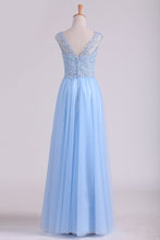 Load image into Gallery viewer, 2024 Scoop A Line Prom Dress Beaded Floor Length Pick Up Tulle Skirt With Applique