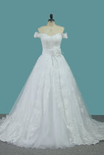 Load image into Gallery viewer, 2024 Off The Shoulder A Line Tulle Wedding Dresses With Applique