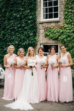 Load image into Gallery viewer, A Line Pink One Shoulder Chiffon Long Simple Bridesmaid Dresses, Wedding Party Dresses SRS15552