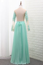 Load image into Gallery viewer, 2023 Scoop A Line Chiffon Long Sleeves Prom Dresses With Applique Floor Length