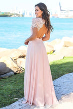 Load image into Gallery viewer, Blush Pink Sweetheart Maxi Dresses Open Back Lace Sleeve Beach Wedding Guest Dresses SRS15566