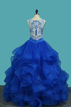 Load image into Gallery viewer, 2023 Tulle Scoop A Line With Applique Floor Length Prom Dresses