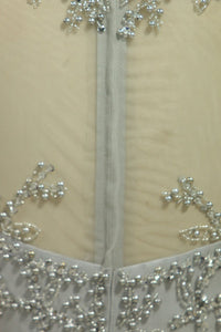 2024 Plus Size Bateau Beaded Bodice A-Line Prom Dresses With Long Chiffon Skirt