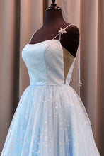 Load image into Gallery viewer, Charming A Line Spaghetti Straps Blue Tulle Prom Dresses with Stars, Dance Dresses SRS15503
