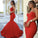 Red Chic Strapless Sleeveless Sweetheart Mermaid Satin Full-length Prom SRS13348