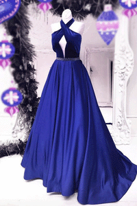 2024 Cheap Unique Royal Blue Charming Sexy Back Ball Gown Floor-Length Prom Dresses RS177