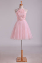 Load image into Gallery viewer, 2024 Halter Homecoming Dresses A-Line Tulle Short/Mini Beaded Bodice