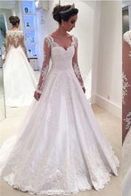Load image into Gallery viewer, Classy Long Sleeves White Lace Satin Formal Wedding Dresses Dresses For Wedding