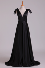 Load image into Gallery viewer, 2024 Deep V-Neck Evening Dresses A-Line Satin With Bow-Knot &amp; Ribbon